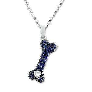 Dog Bone Necklace (Sapphire Sterling Silver)